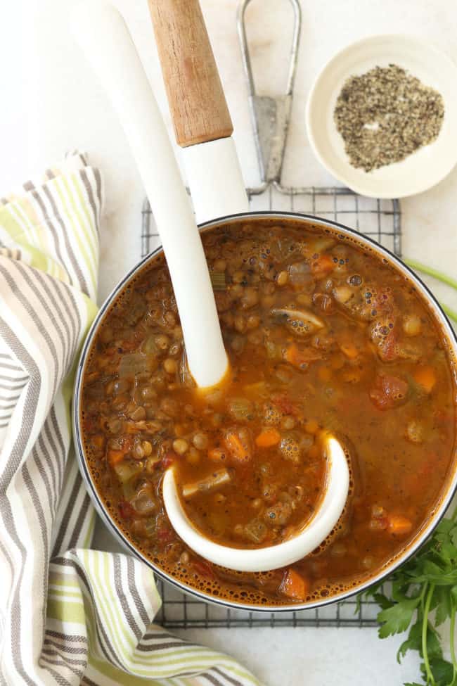 pot of legume and vegetable soup 