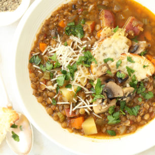 This Italian Lentil Soup is a delicious mix of lentils and vegetables simmered in a rich and hearty broth