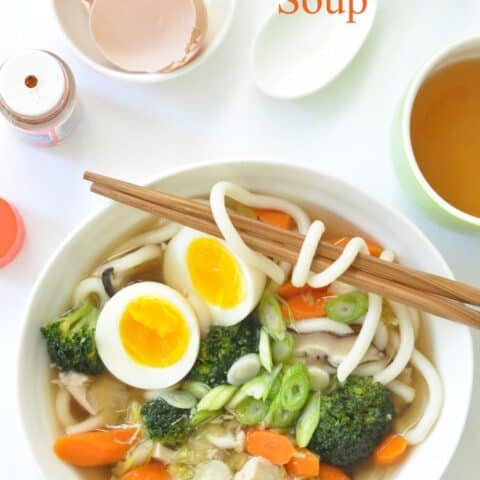 Chicken Udon Soup is a delicious Japanese soup that's loaded with meats, vegetables and udon noodles all simmered in a delicious Japanese soup base.