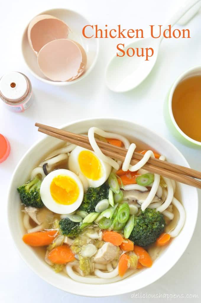 Chicken Udon Soup is a delicious Japanese soup that's loaded with meats, vegetables and udon noodles all simmered in a delicious Japanese soup base.