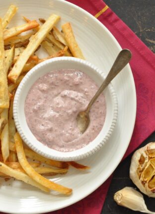 Oven Roasted French Fries with Kalamata Olive Aioli Dip