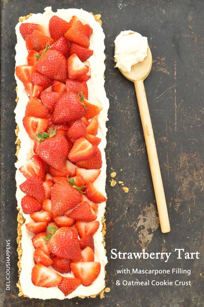 This Oatmeal Cookie Crust Strawberry Tart is a delicious fresh strawberry dessert recipe to make during the warm summer months