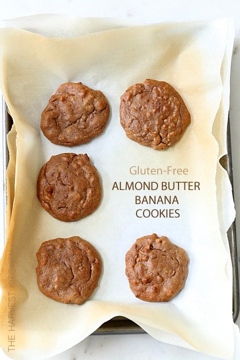 Almond Butter Banana Cookies are  made with almond butter, bananas and dates and absolutely no flour at all