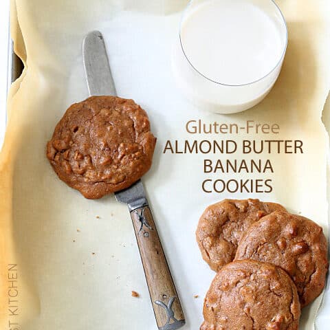 Almond Butter Banana Cookies are  made with almond butter, bananas and dates and absolutely no flour at all