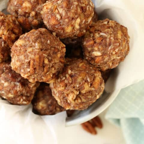 These Banana Donut Holes, also called no bake energy bites, are deliciously nutty and sweetened with dates and banana and made with just 8 ingredients