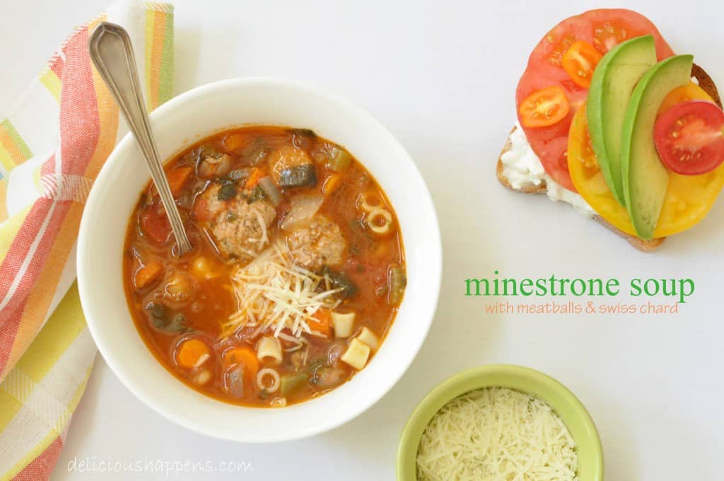 This Minestrone Soup is a richly flavored vegetable soup with ground turkey meatballs and pasta noodles