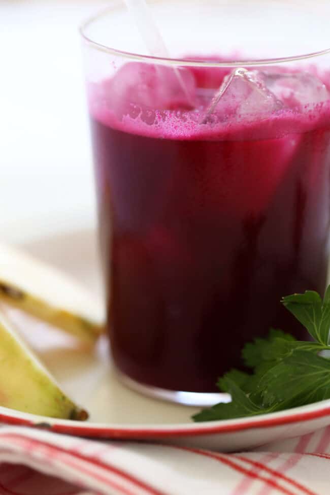 glass with beet juice and ice