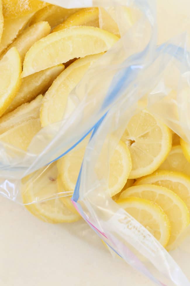 Add these Alkalizing Frozen Lemon Slices to water or herbal or green tea for added alkalizing, detoxifying and other nutritional benefits.   