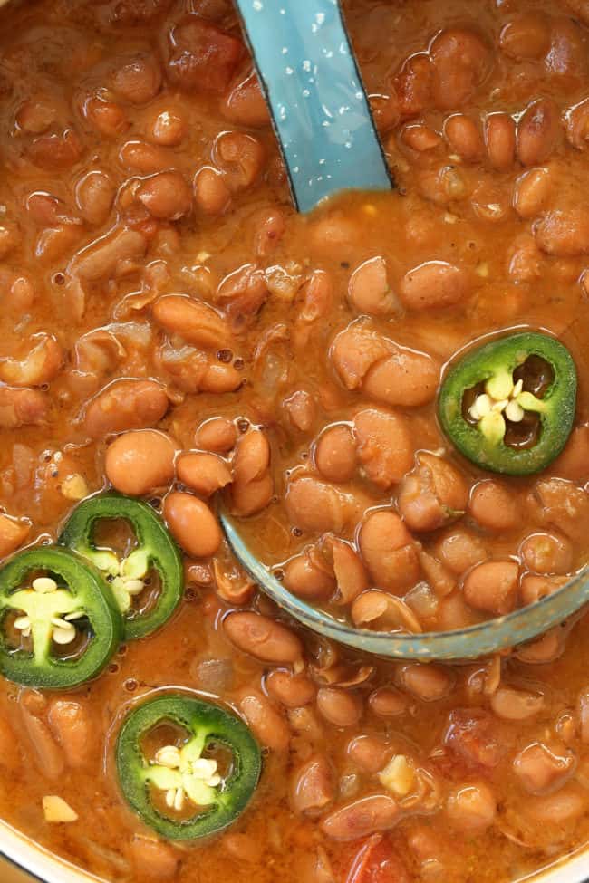 pot of Mexican borracho beans