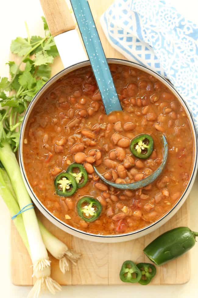 pot of Mexican borracho beans