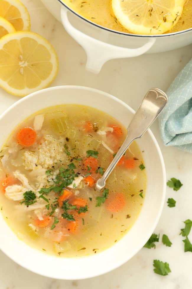 bowl of lemon chicken soup