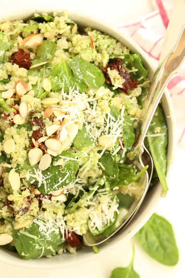 bowl of tossed quinoa and spinach