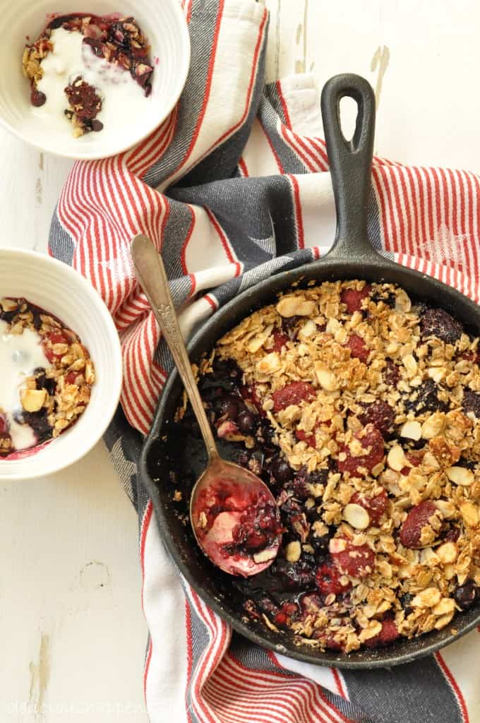 This Summer Fruit Crisp is made with a mix of blueberries, raspberries and blackberries and a crispy oat topping. 