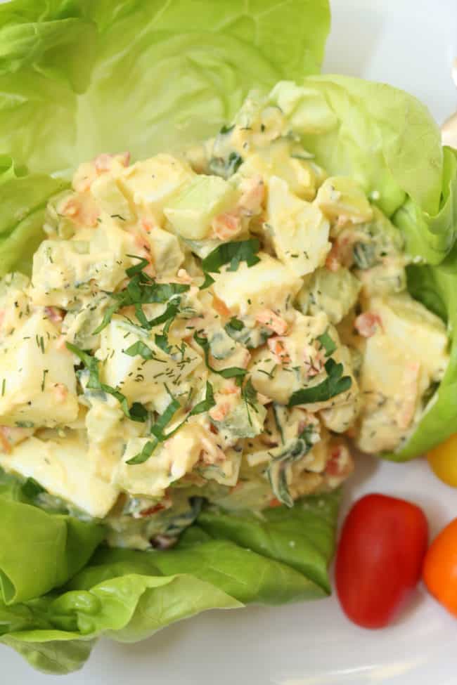 This Loaded Low Fat Egg Salad is creamy and crunchy and loaded with veggies