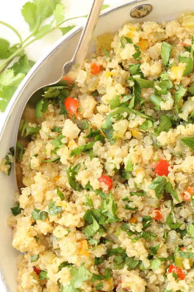 This one-pot Mexican Quinoa Pilaf  has a delicious combo of Mexican infused flavors,  it's super easy to make and it turns out perfect every time