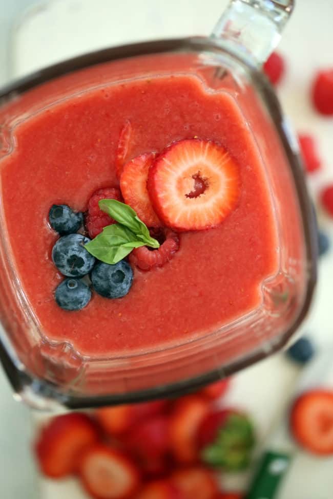 This refreshing Basil Berry Granita (granita is also known as Italian ice) is made with watermelon, mixed berries,  fresh basil leaves, and a hint of honey