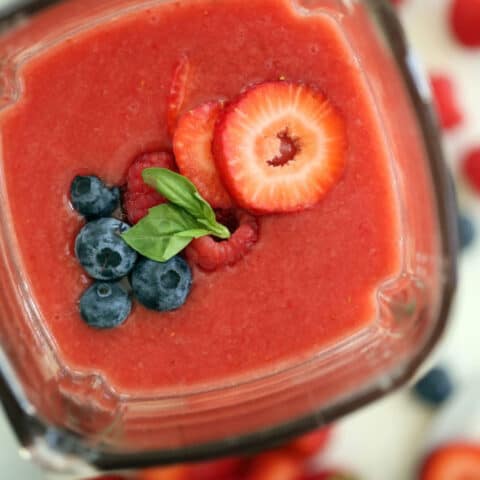 This refreshing Basil Berry Granita (granita is also known as Italian ice) is made with watermelon, mixed berries,  fresh basil leaves, and a hint of honey