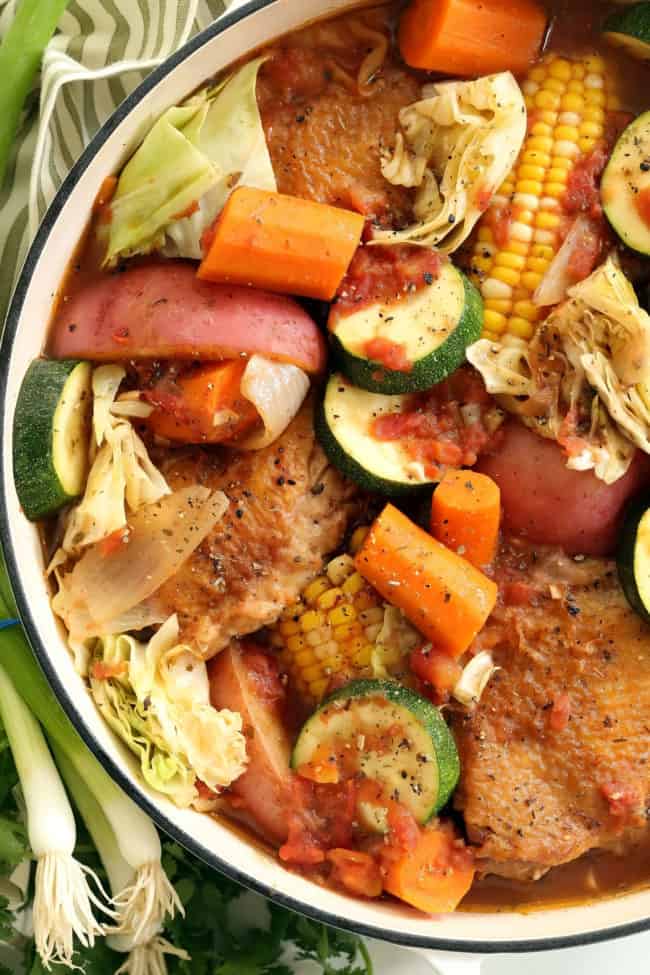 pot of chicken and vegetable stew