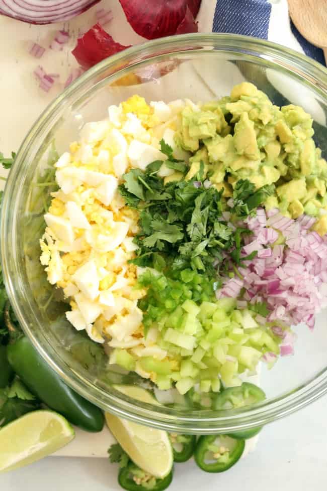 bowl of egg salad ingredients