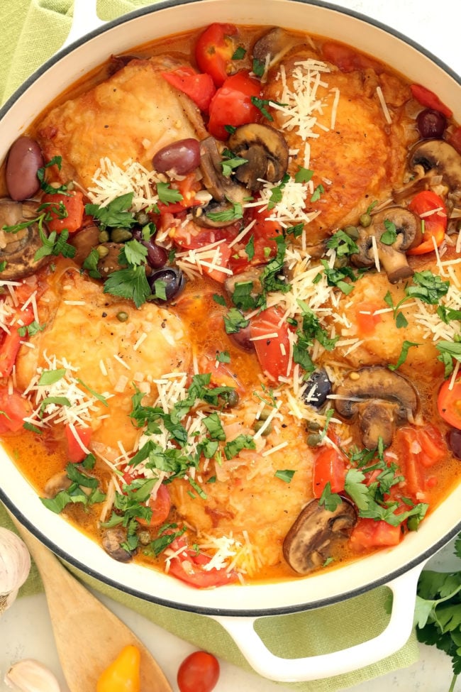 pot of Italian chicken with tomatoes