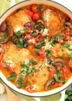 Pan of Italian chicken and tomatoes