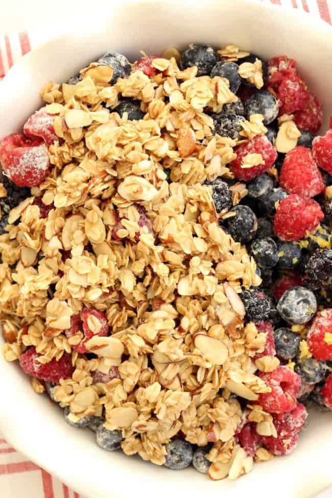 This Summer Fruit Crisp is made with a mix of blueberries, raspberries and blackberries and a crispy oat topping