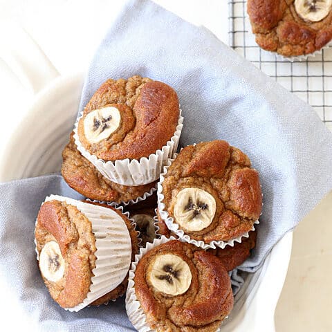 These light and airy Gluten Free Banana Muffins are made with coconut flour, almond butter, bananas, eggs and a little coconut oil
