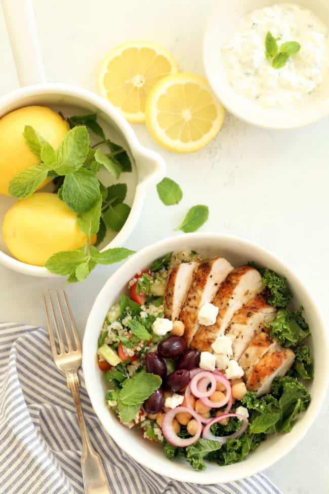 bowl of grilled chicken and salad