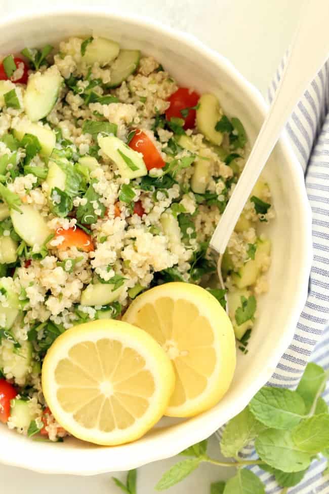 bowl of quinoa tabbouleh