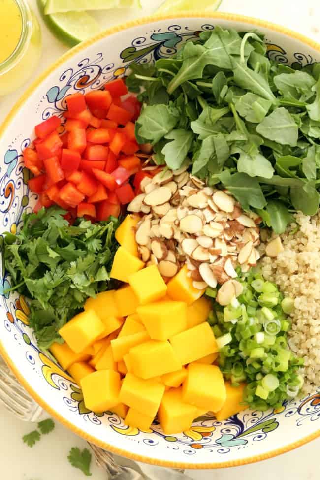 bowl of arugula salad ingredients
