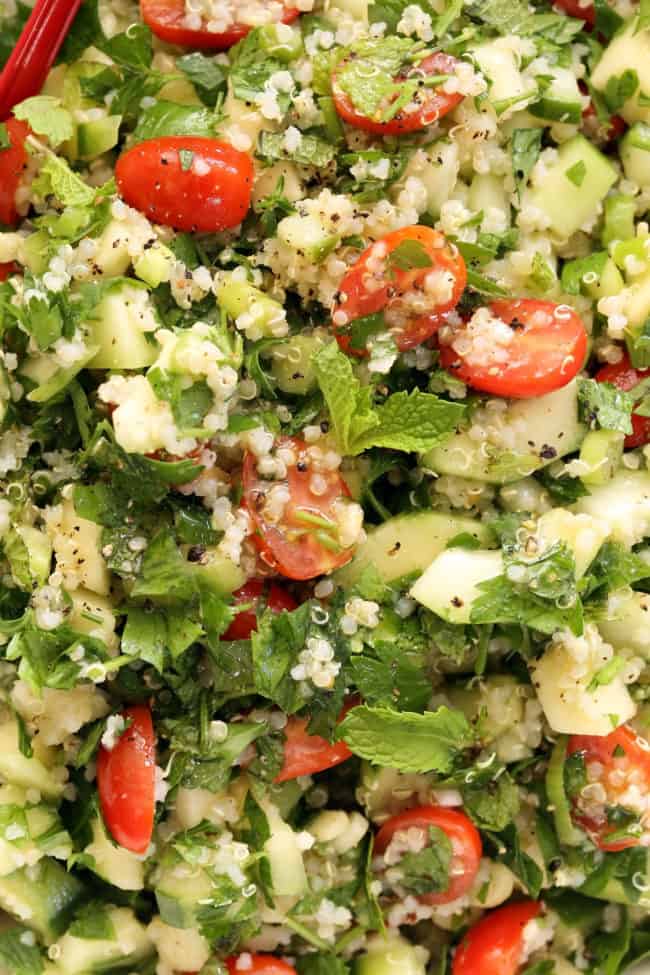 bowl of quinoa salad with herbs