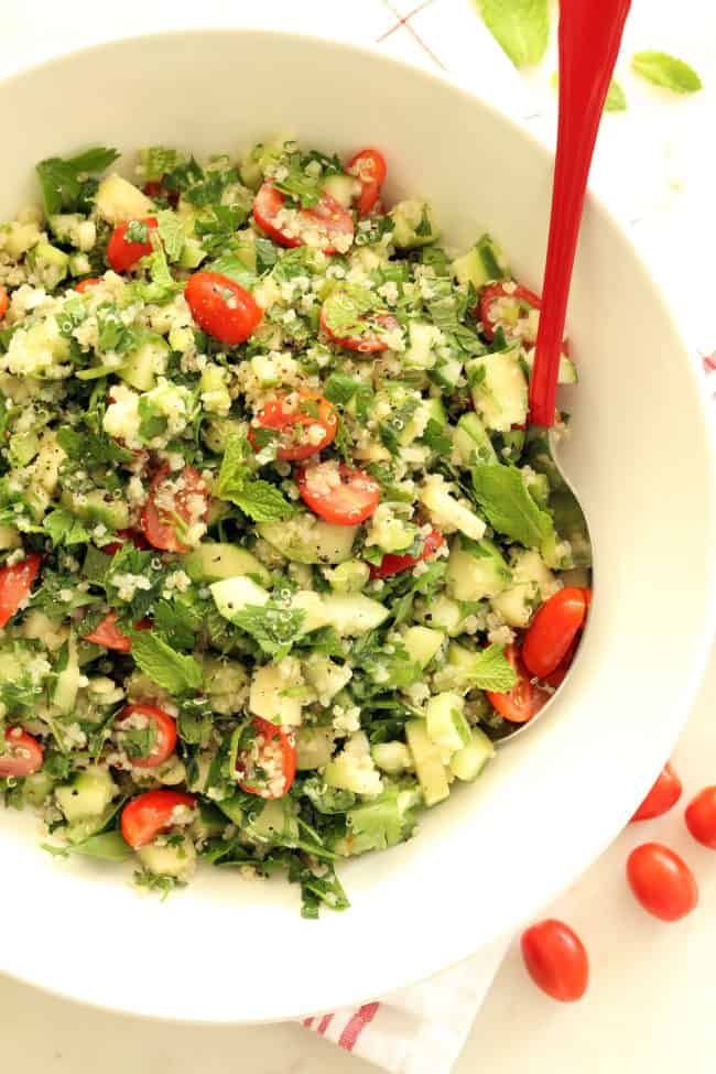 bowl of quinoa salad with herbs