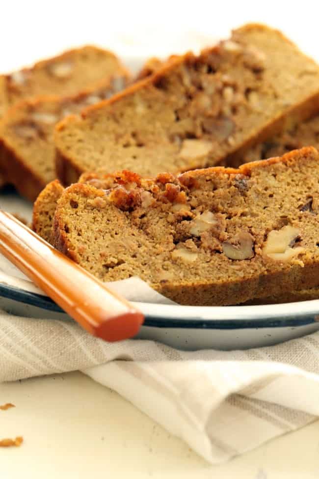 Gluten Free Pumpkin Bread is an easy pumpkin bread recipe made with almond flour, coconut flour, pure maple syrup and a nutty streusel