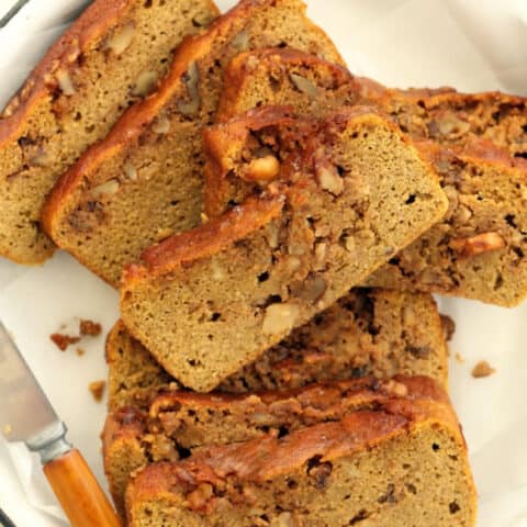This Gluten Free Pumpkin Bread is made with almond flour and coconut flour, and it's sweetened with pure maple syrup