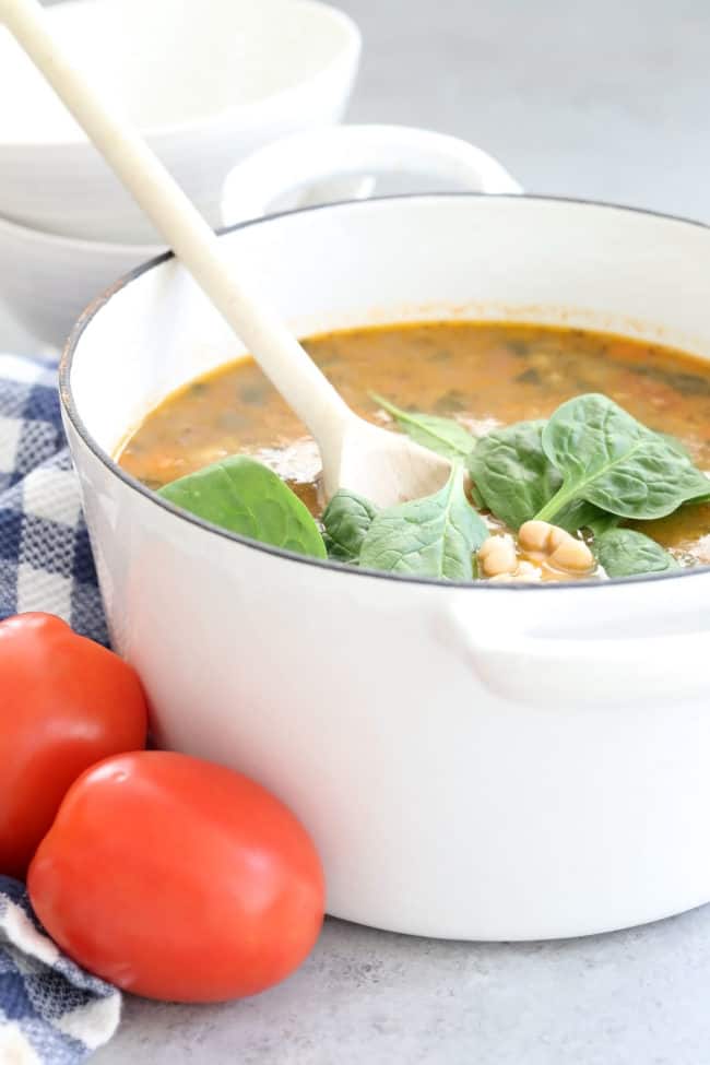 pot of white bean and spinach soup