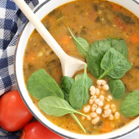 pot of white bean and spinach soup