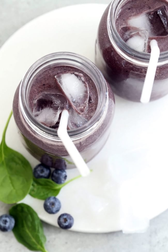 glasses filled with Blueberry Banana Smoothie 