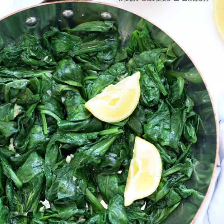 This Wilted Lemon Garlic Spinach or Spinaci del Monaco is a quick, easy and nutritious side dish