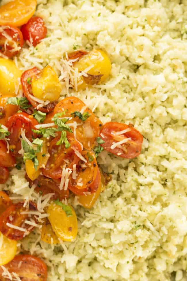 This Pesto Cauliflower Rice comes together in just 20 minutes and makes a delicious healthy side dish to grilled chicken or fish