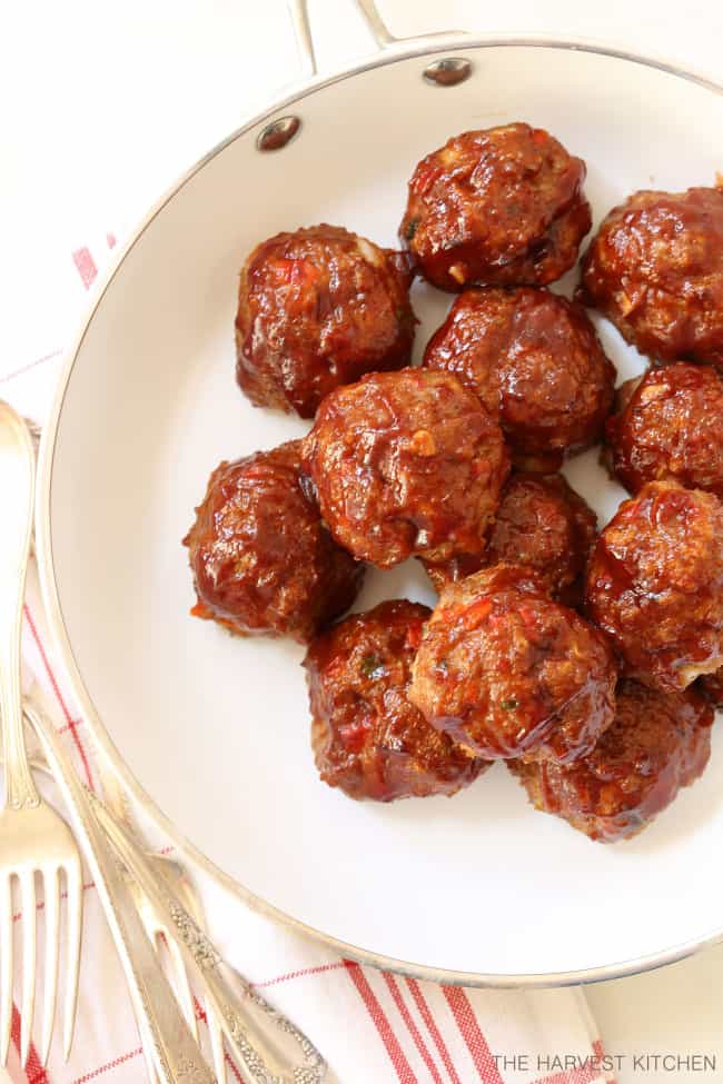 pan of Barbecue Meatloaf Meatballs 