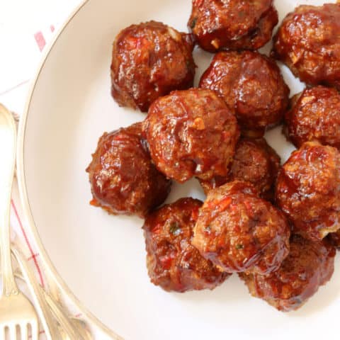 These Barbecue Meatloaf Meatballs are super moist and tender on the inside and have a nice barbecue sauce glaze on the outside