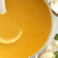 This Curried Roasted Cauliflower Soup is made with roasted cauliflower, onion, garlic, coconut milk and seasoned with delicious curry