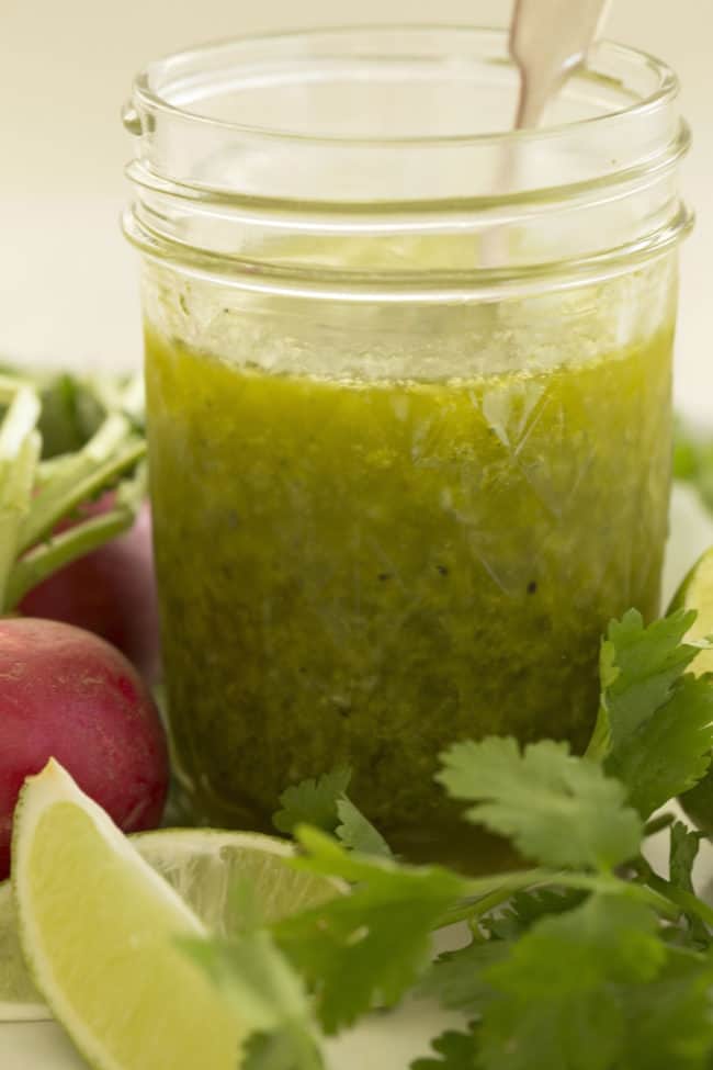 This Cilantro Lime Vinaigrette is made with cilantro, lime juice, pure maple syrup, and olive oil