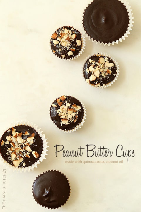 These Healthy Peanut Butter Cups are made with peanut butter, coconut butter, dark chocolate and quinoa flakes and they come together in about 10 minutes