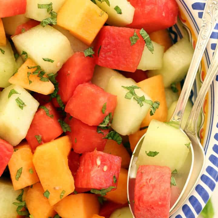Summer Melon Salad with Honey Lime Dressing is an easy melon salad to make for backyard barbecues and potlucks
