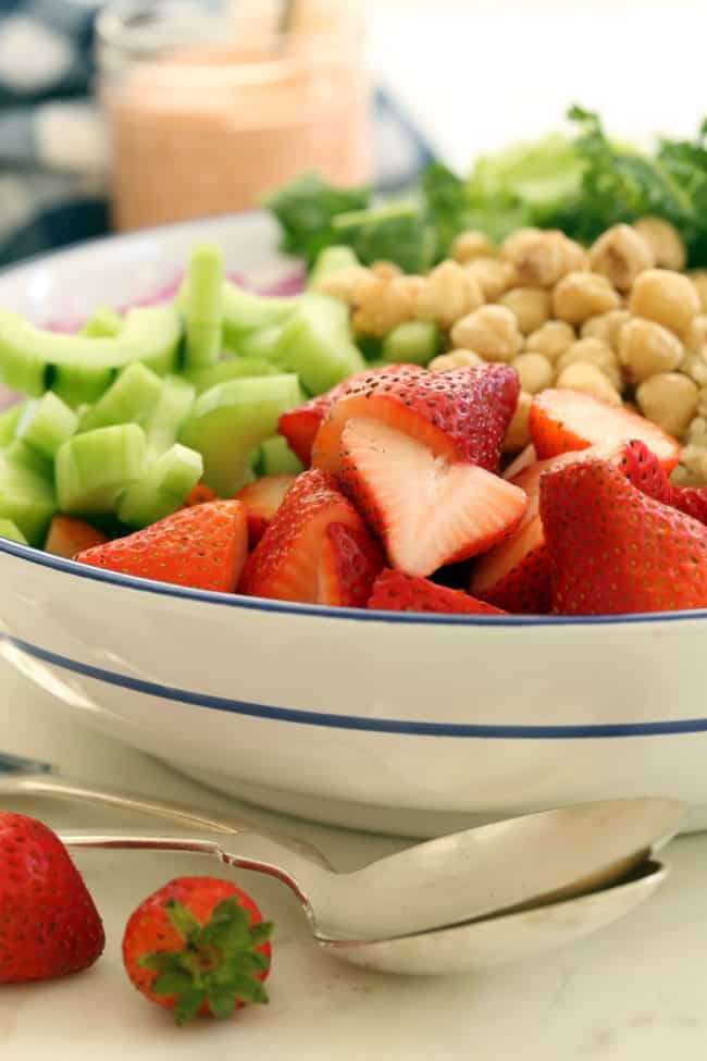 bowl of strawberry salad ingredients