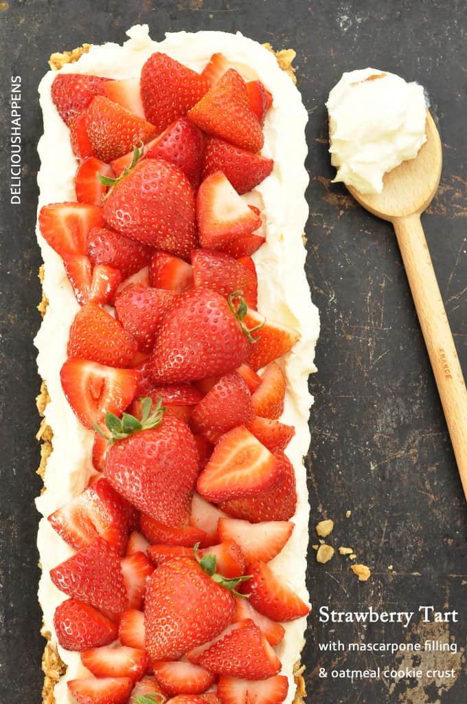 This Oatmeal Cookie Crust Strawberry Tart is a delicious fresh strawberry dessert recipe to make during the warm summer months