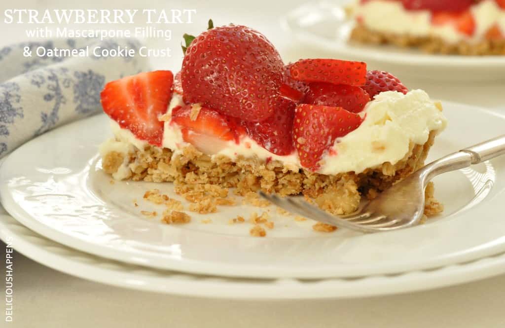 This Oatmeal Cookie Crust Strawberry Tart is a delicious fresh strawberry dessert recipe to make during the warm summer months