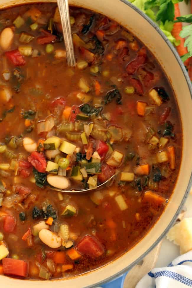 This Easy Minestrone Soup Recipe  is so jam-packed with vegetables that it could double as a stew