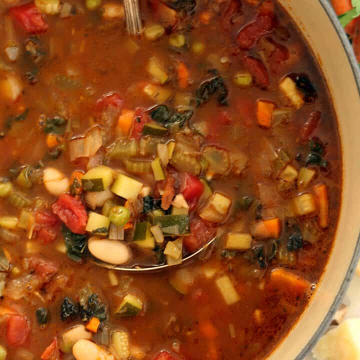 This Easy Minestrone Soup Recipe  is so jam-packed with vegetables that it could double as a stew